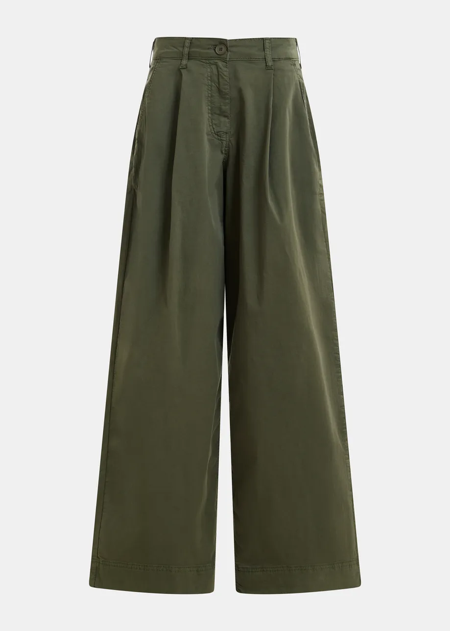 Khaki pleated wide-leg pants