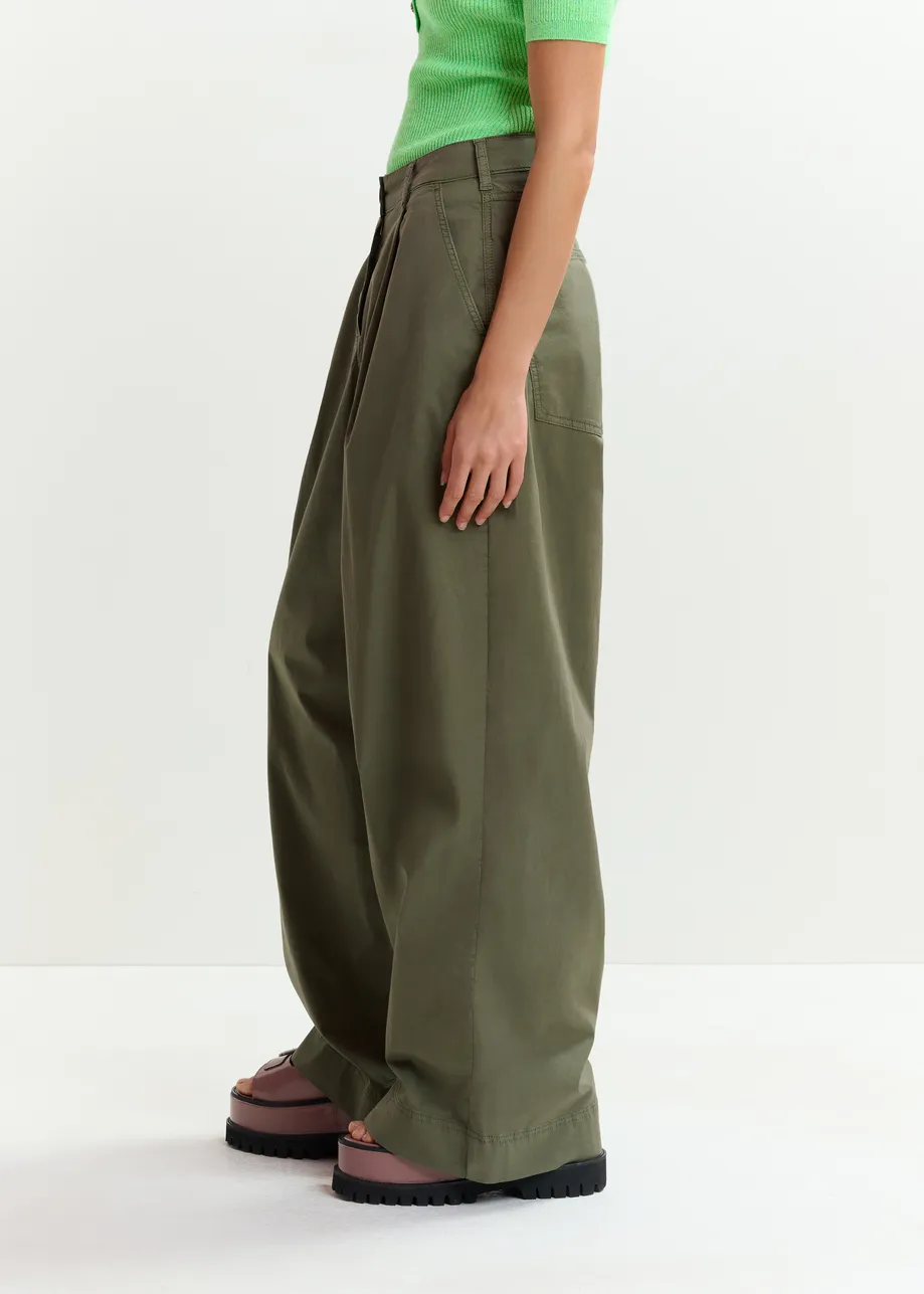 Khaki pleated wide-leg pants