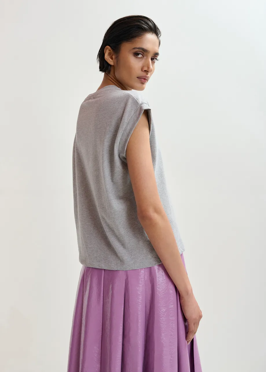 Grijs katoenen T-shirt met kralen