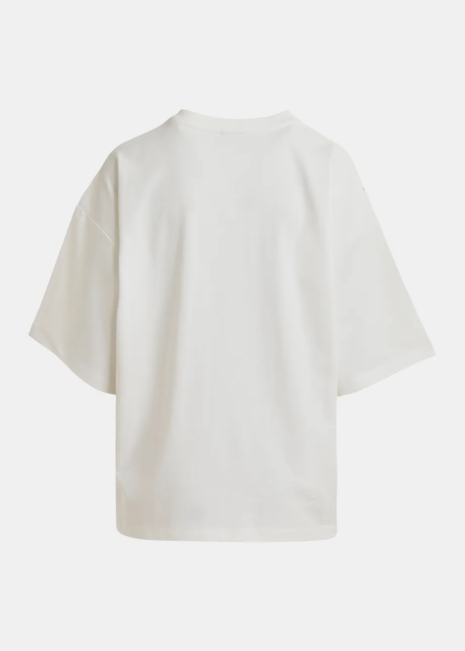 Off-white and red Peanuts™ Snoopy rhinestone-embellished T-shirt