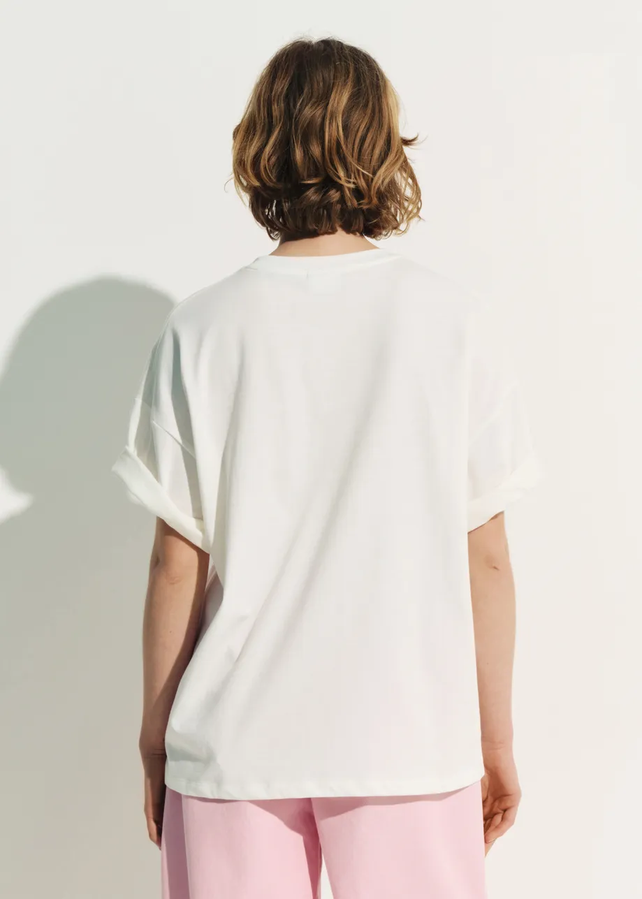 Off-white and red Peanuts™ Snoopy rhinestone-embellished T-shirt