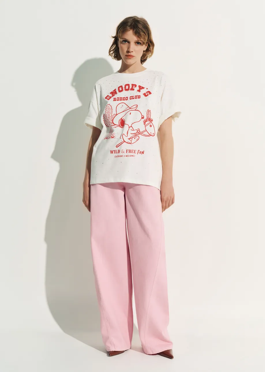 Off-white and red Peanuts™ Snoopy rhinestone-embellished T-shirt