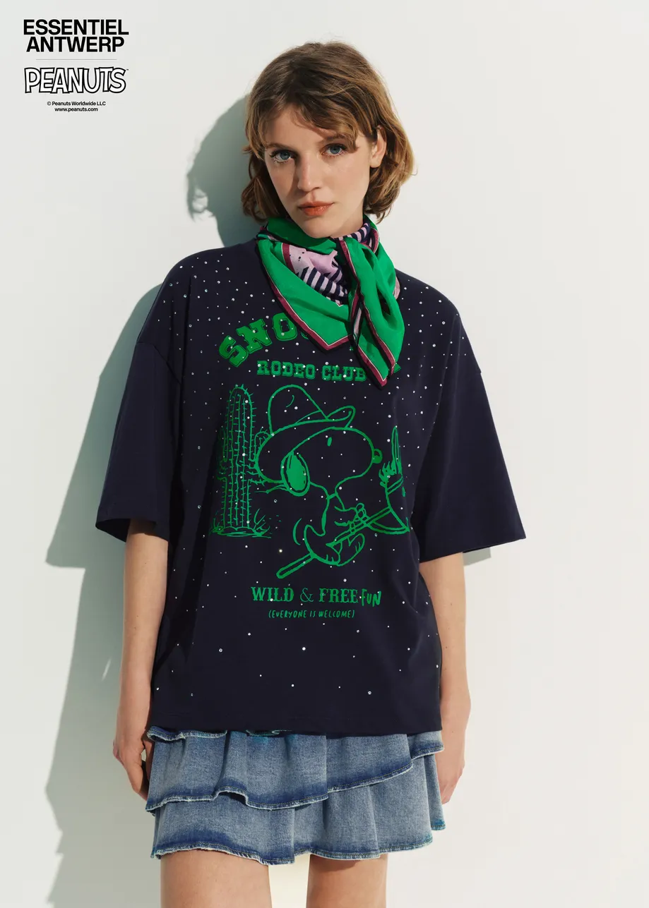 Marineblauw en groen Peanuts™ Snoopy met stras versierd T-shirt