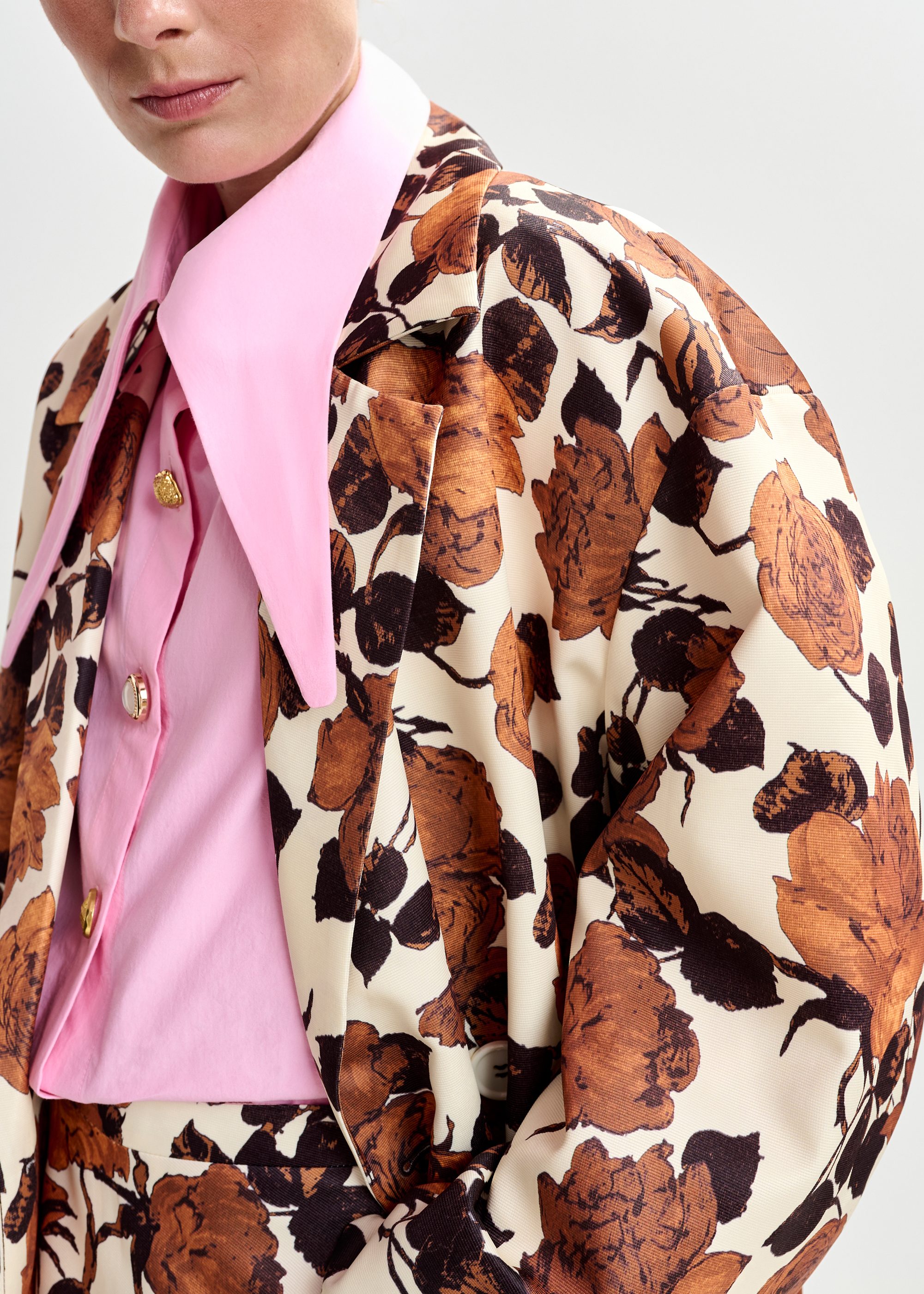Off-white and brown double-breasted coat | Essentiel Antwerp Spain