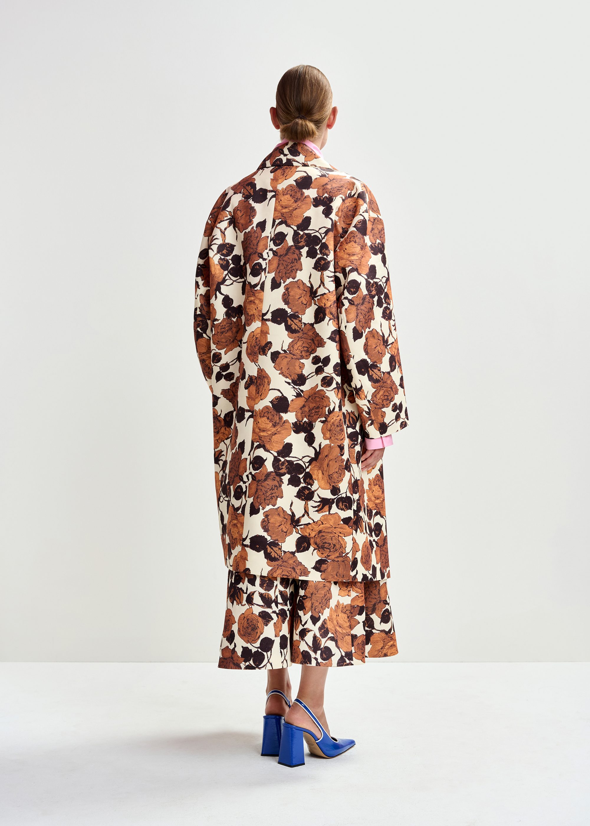 Off-white and brown double-breasted coat | Essentiel Antwerp Spain