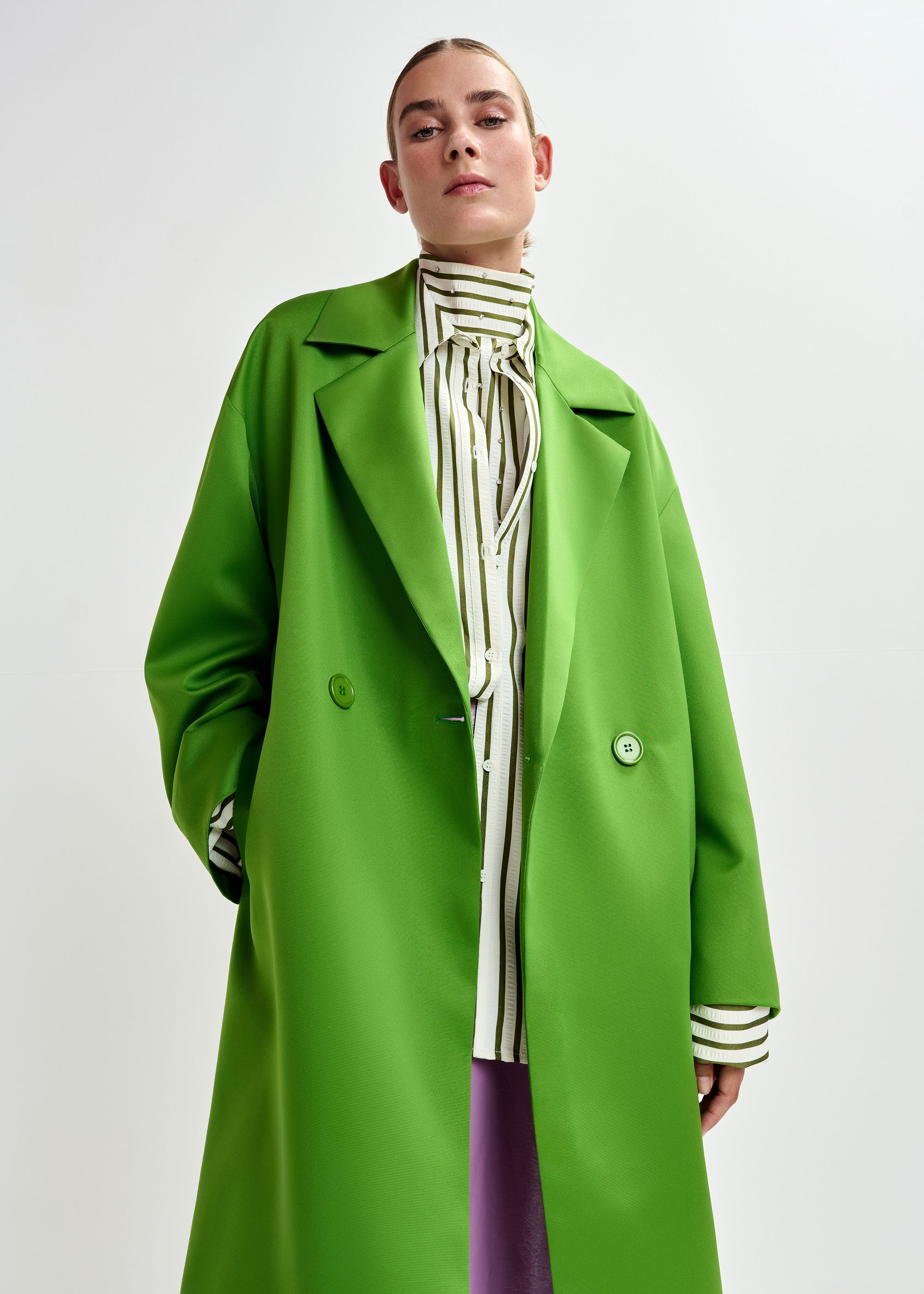 Green double-breasted coat | Essentiel Antwerp Spain