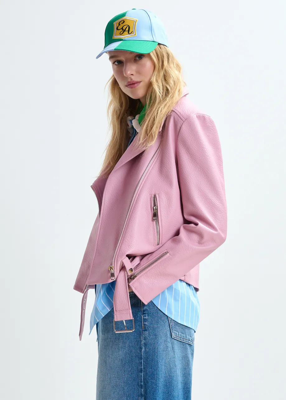 Light pink fitted biker jacket