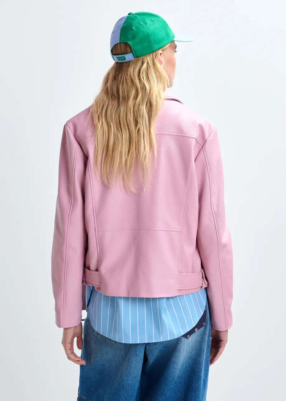 Light pink fitted biker jacket