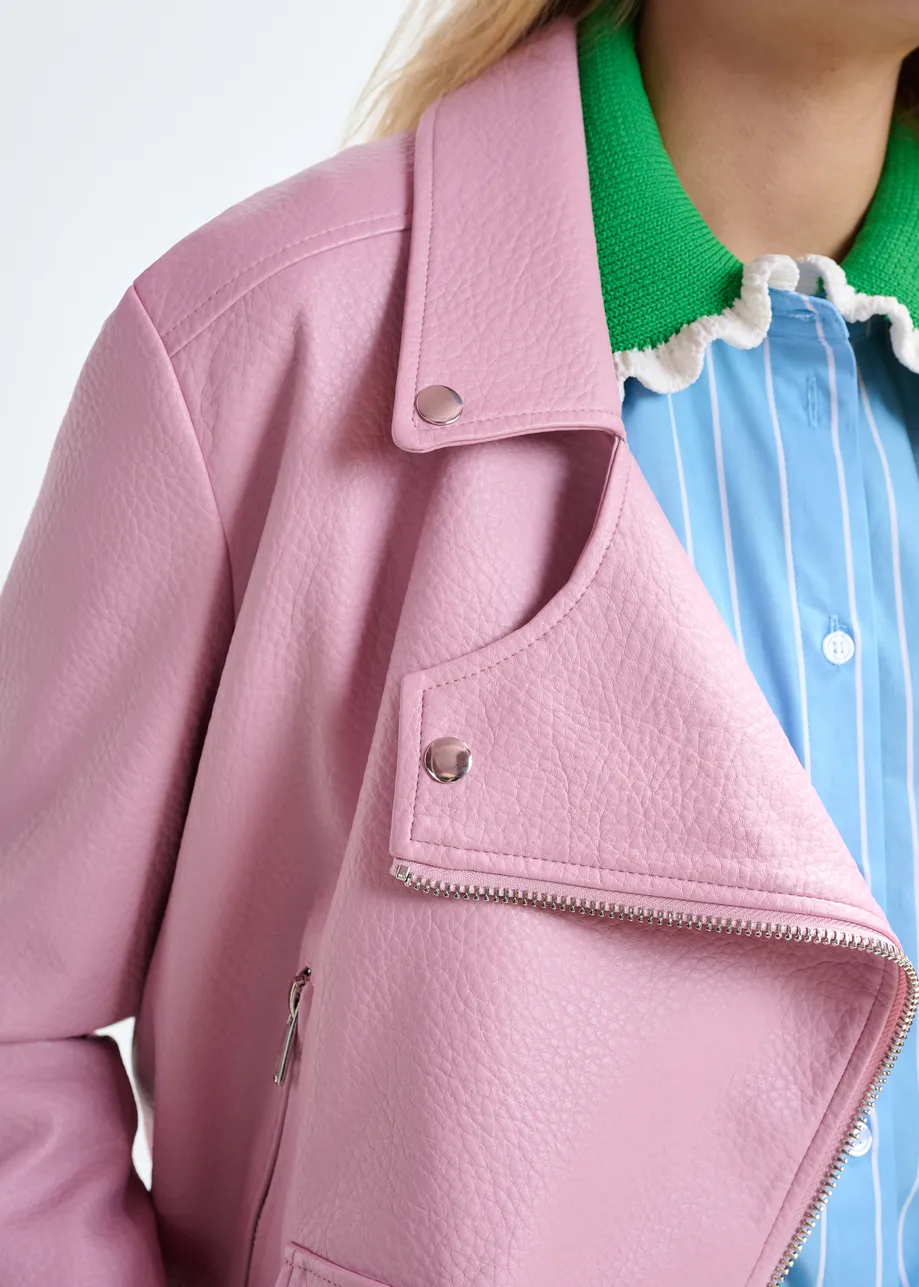 Light pink fitted biker jacket