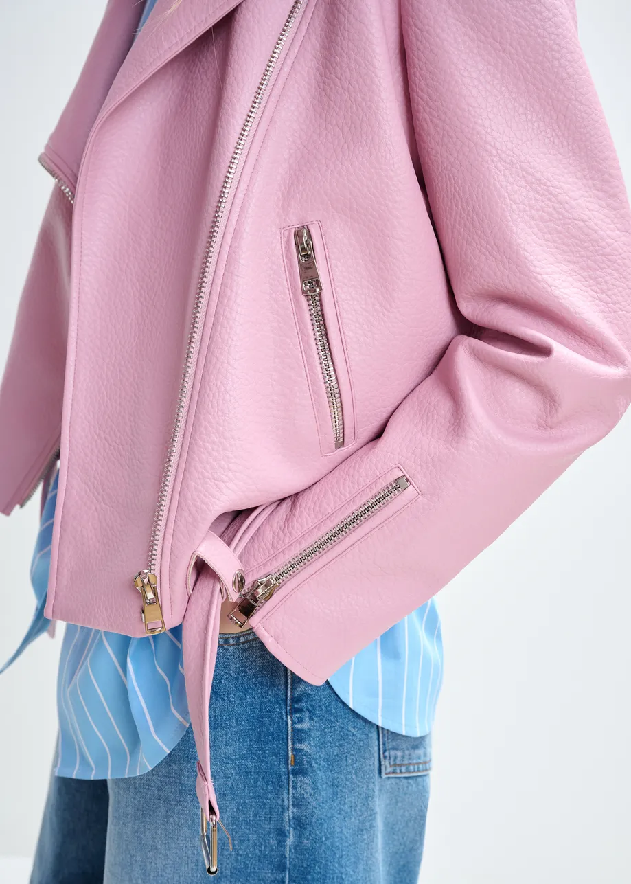 Light pink fitted biker jacket