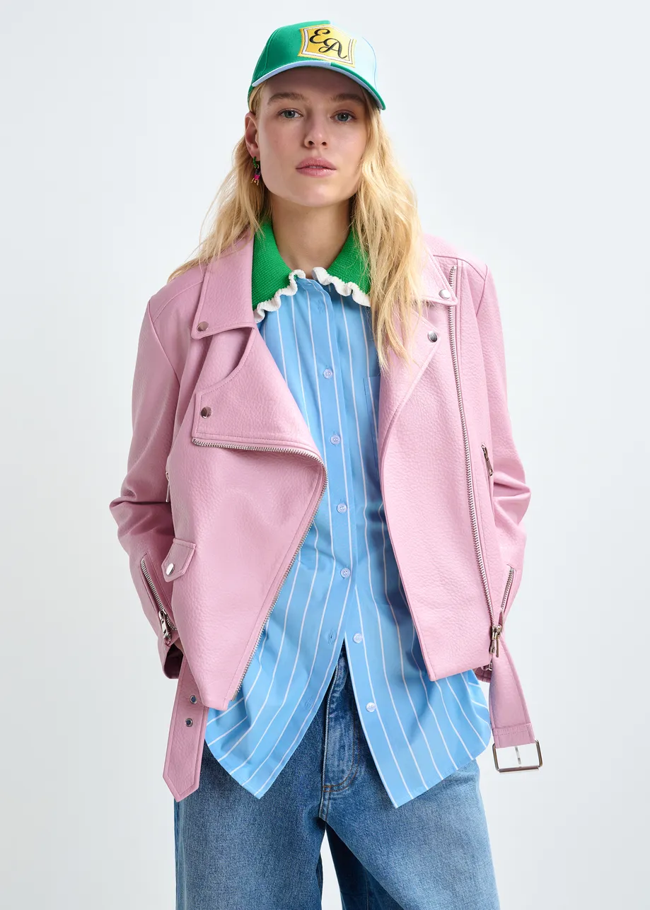 Light pink fitted biker jacket