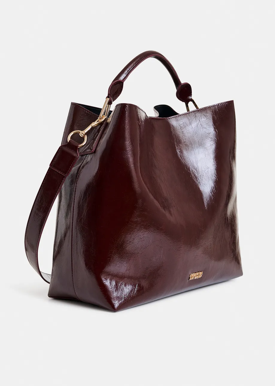 Bruine glanzende shopper met verwijderbare schouderriem