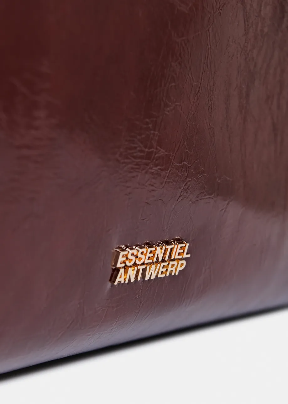 Bruine glanzende shopper met verwijderbare schouderriem