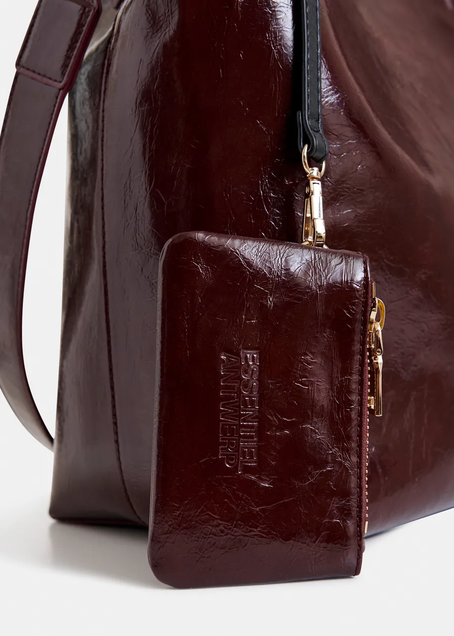 Bruine glanzende shopper met verwijderbare schouderriem