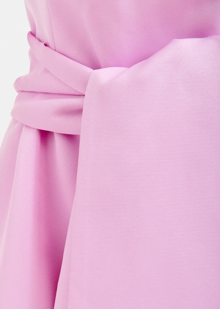 Roze strapless midi-jurk met wikkelriem