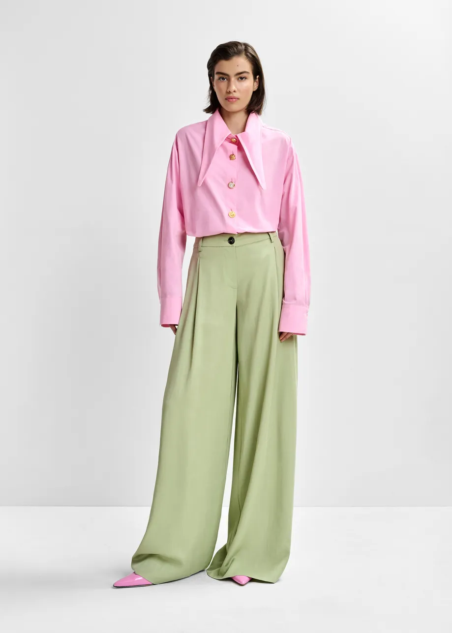 Light green wide-leg tailored pants