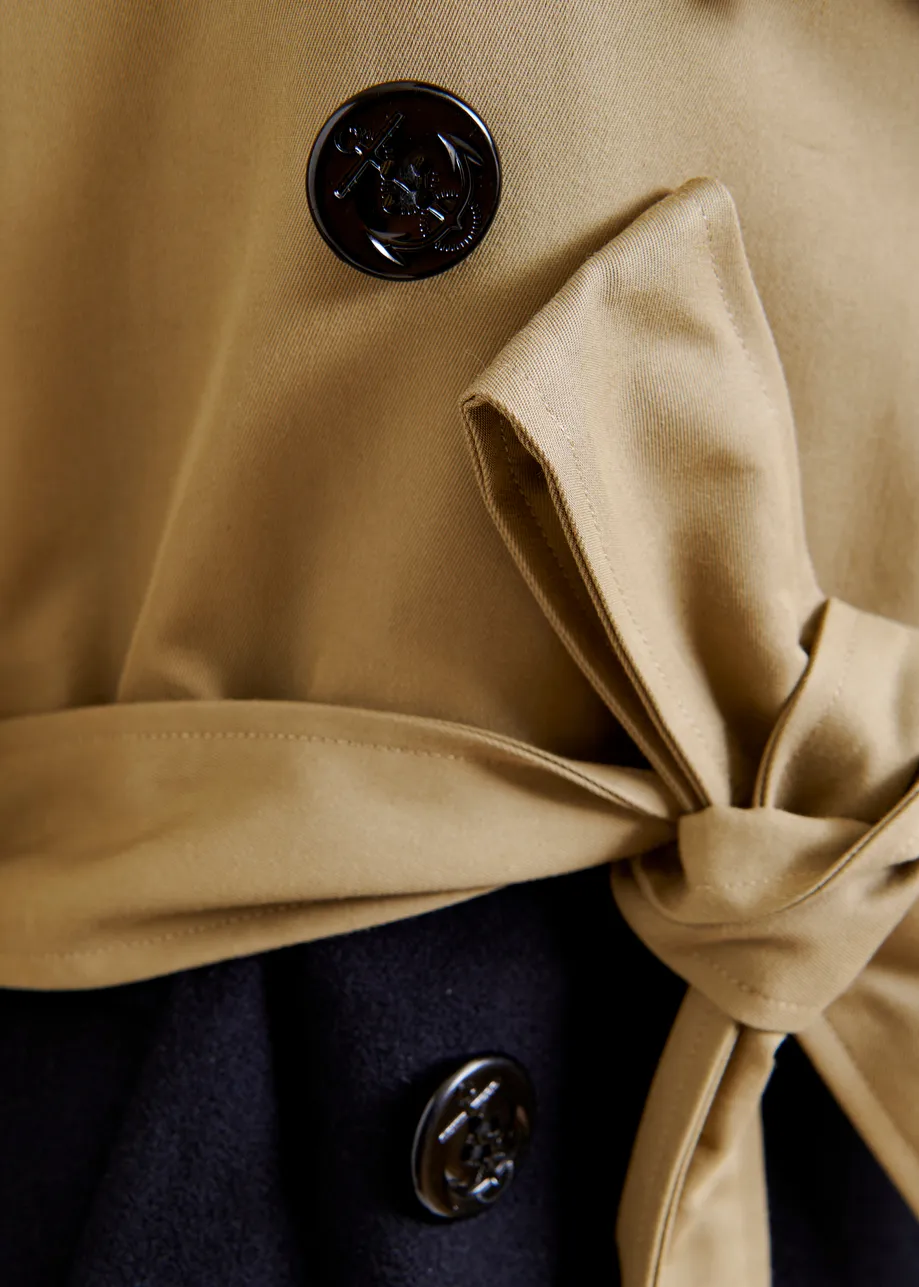 Beige and navy colour-block trench coat