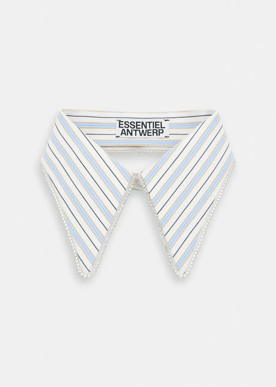 Off-white, blue and yellow striped cotton collar with rhinestone embellishments