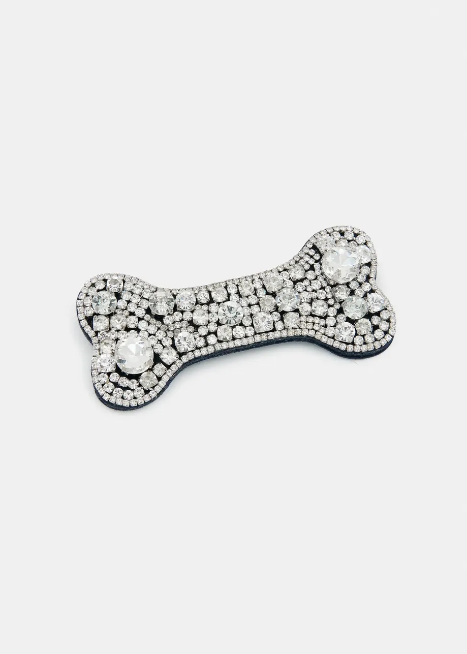 Silver rhinestone bone brooch