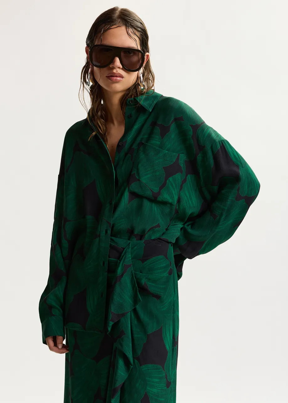 Camicia oversize stampata, verde scuro e nera