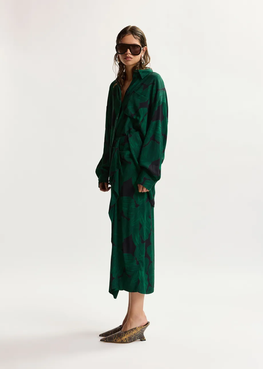 Camicia oversize stampata, verde scuro e nera