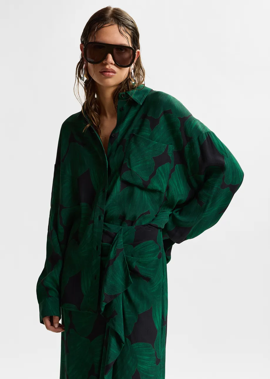 Dark green and black printed oversized shirt