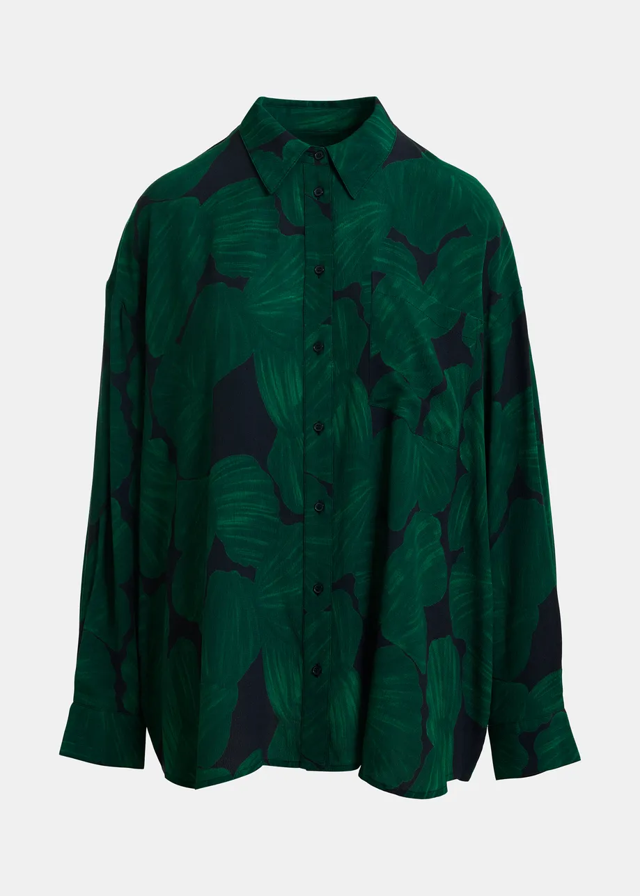 Camicia oversize stampata, verde scuro e nera