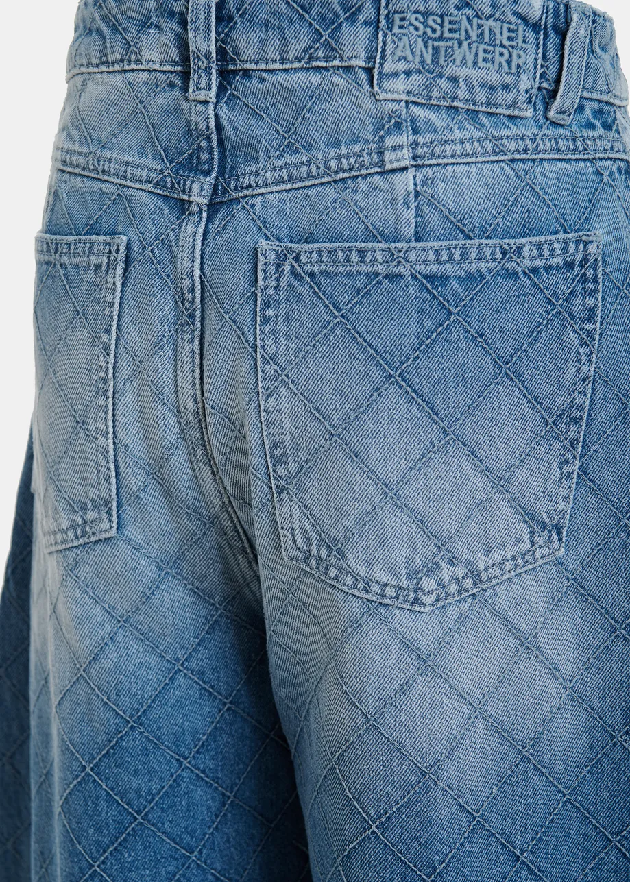 Blauwe katoenen jeans met barrelpijp en sierstiksels