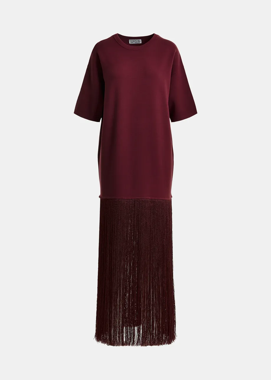 Burgunderrotes Minikleid mit Fransensaum