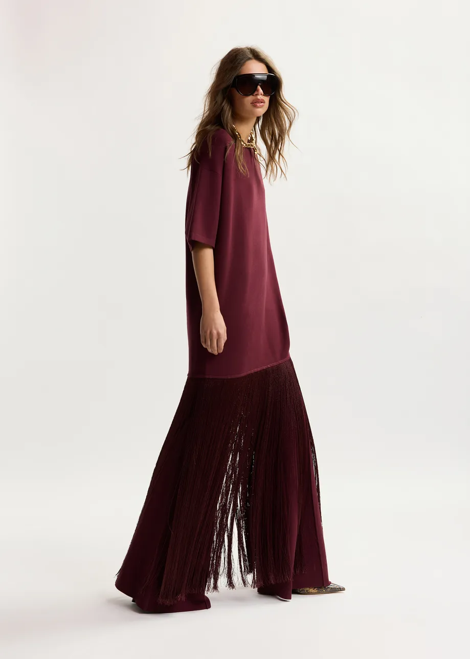 Burgunderrotes Minikleid mit Fransensaum