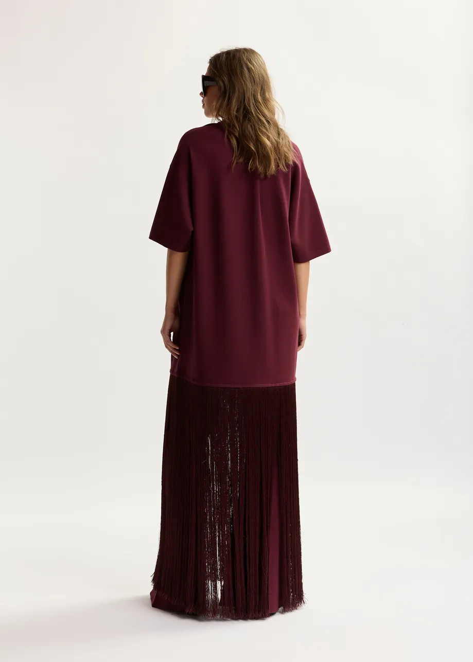 Burgunderrotes Minikleid mit Fransensaum