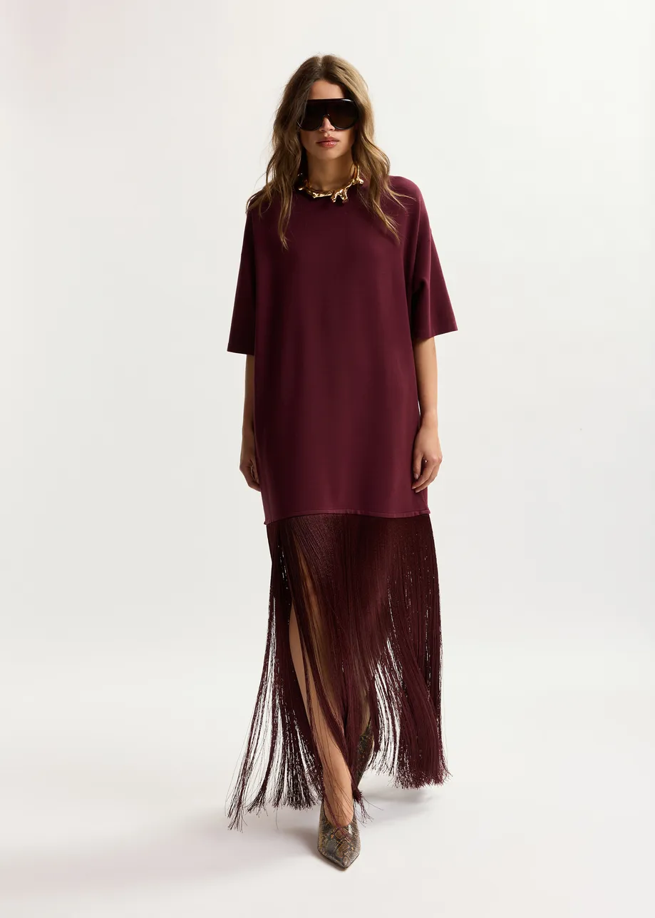 Burgunderrotes Minikleid mit Fransensaum