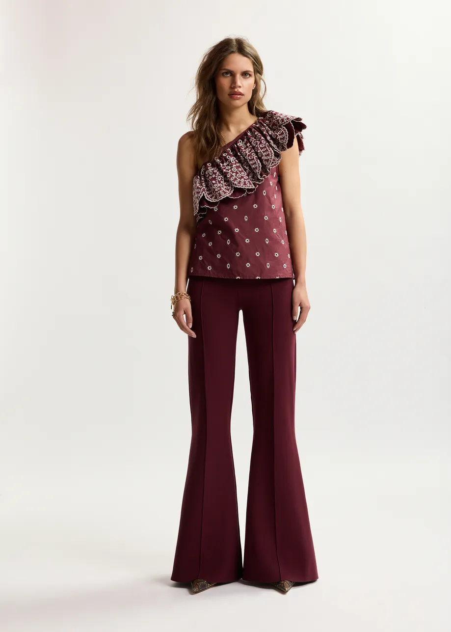 Burgundy flared pants with high-rise waist