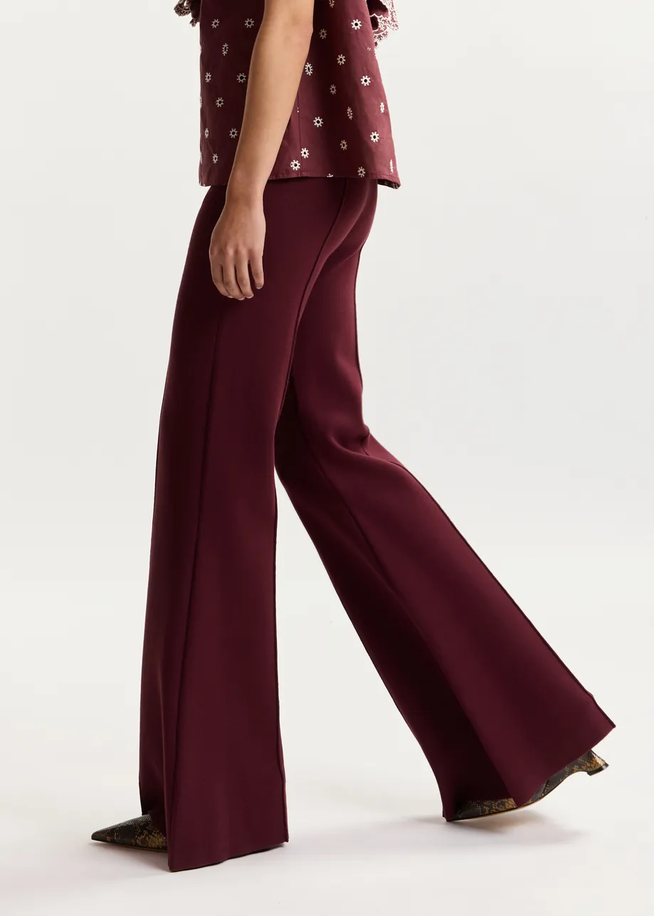 Burgundy flared pants with high-rise waist