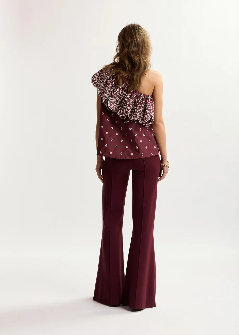 Burgundy flared pants with high-rise waist