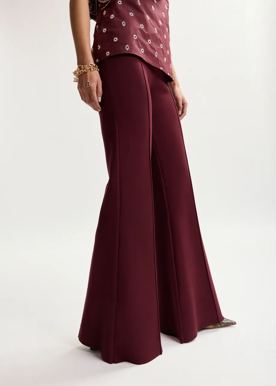 Burgundy flared pants with high-rise waist
