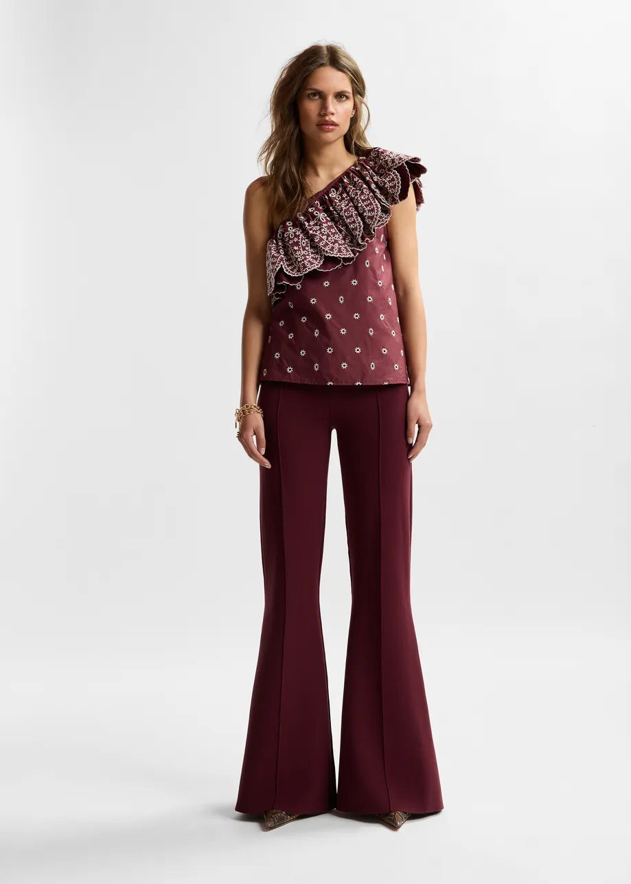 Burgundy flared pants with high-rise waist