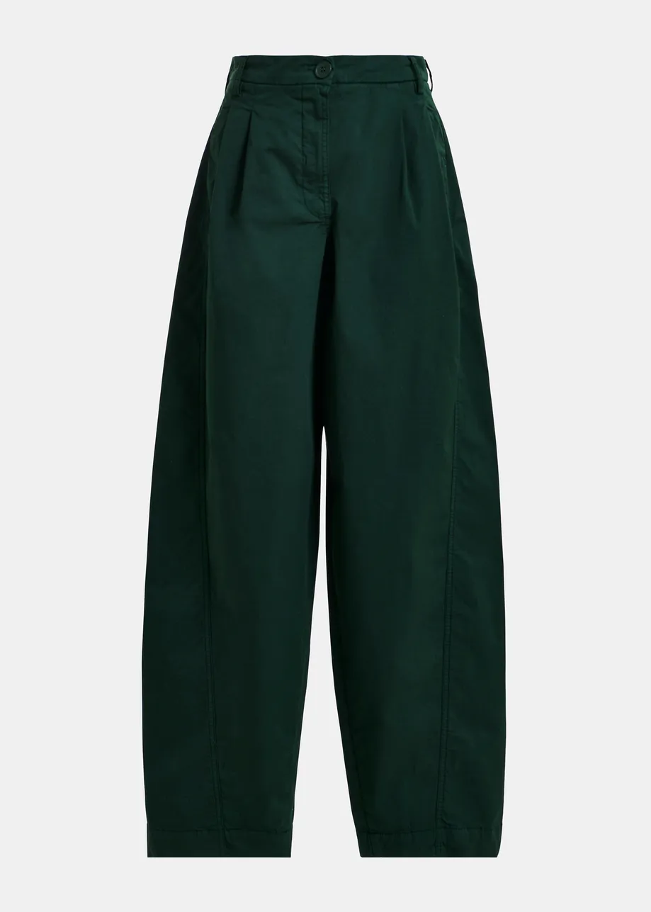Pantalones de algodón de silueta cónica con costuras laterales retorcidas, caqui